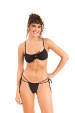 Load image into Gallery viewer, Model Front: Rio De Sol Top Top Dots-Black Balconet-Tie
