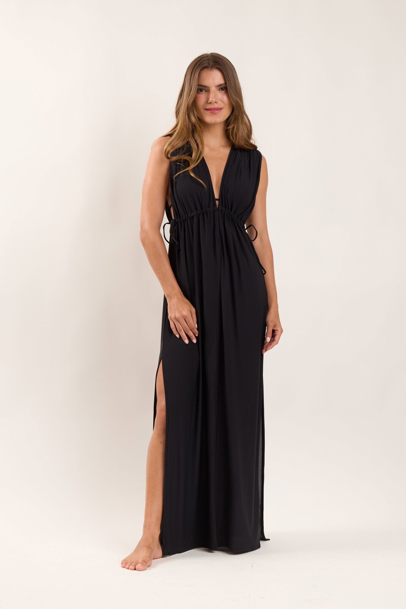 sol maxi dress Dresses - Black Long Soleil sleeveless. Color:Bisque Silt Finished with an artisanal Morel Sage Bridesmaid Dress