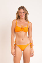 Load image into Gallery viewer, Model Front: Rio De Sol Top Top Dots-Mango Balconet-Tie
