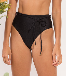 Bottom Shimmer-Black Belted-High-Waist