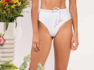 Bottom Shimmer-White Belted-High-Waist